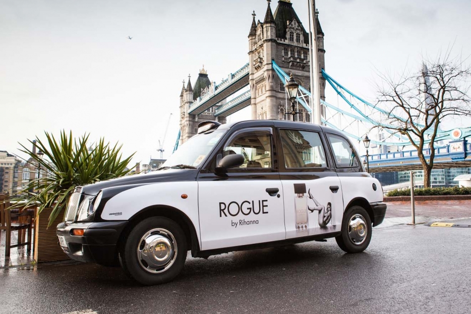 2014 Ubiquitous taxi advertising campaign for Perfumes by Rihanna - Rogue by Rihanna 